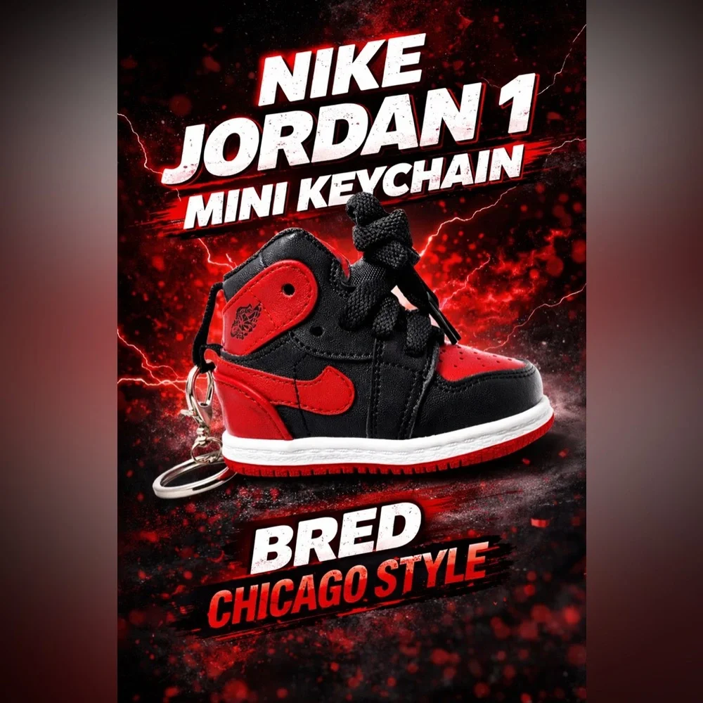 3D Mini Sneaker Keychain Black Red Chicago Style with novelty‎ box